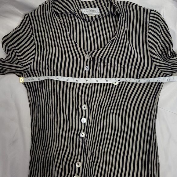 VINTAGE 90s striped iridescent button crinkle fabric‎ split side blouse S - Picture 11 of 12